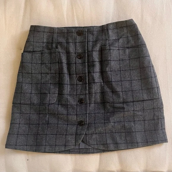 Madewell Wool Button-Front Mini Skirt in Windowpane - Picture 3 of 6